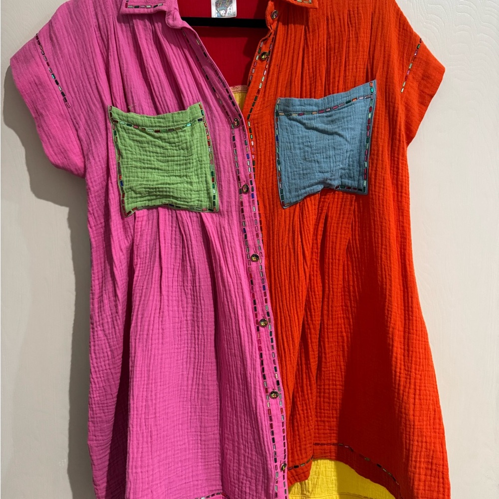 QUEEN OF SPARKLES Pink and Orange Colorblock Dress